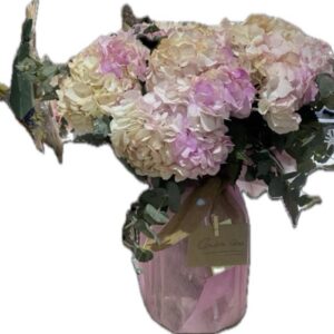 Centro jarron con hortensias