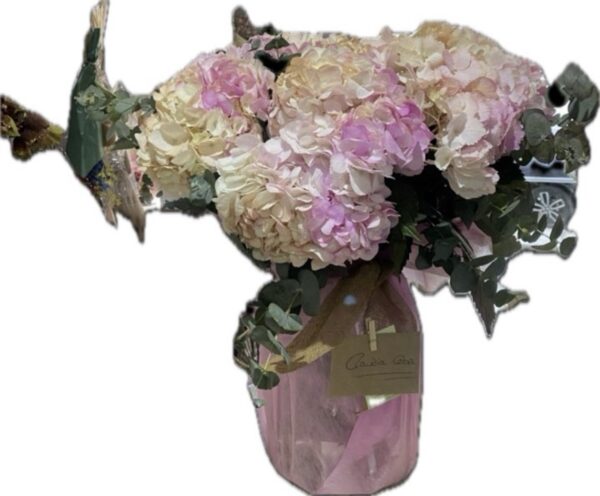 Centro jarron con hortensias